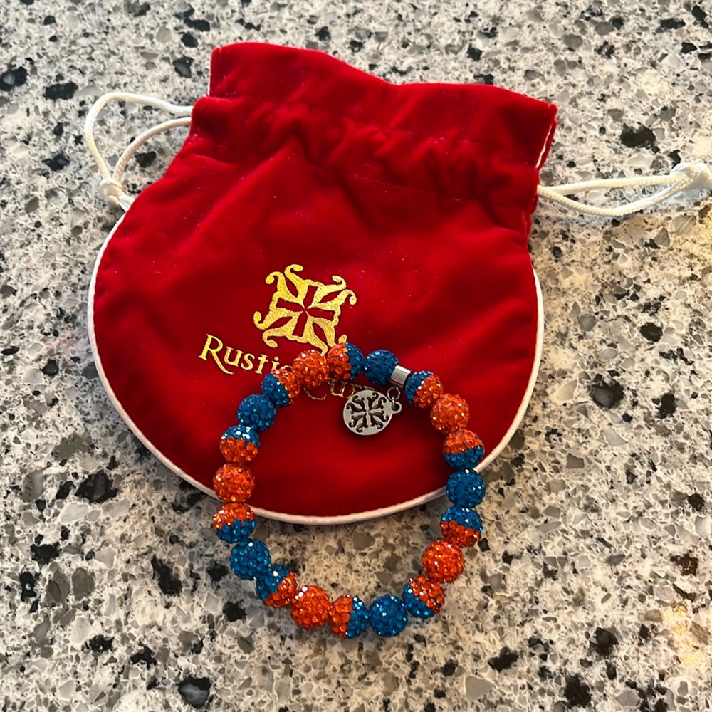 Rustic Cuff blue and orange bracelet